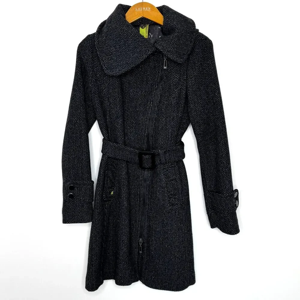 Soia & Kyo‎ Wool Trench Coat Women's Size Small Black